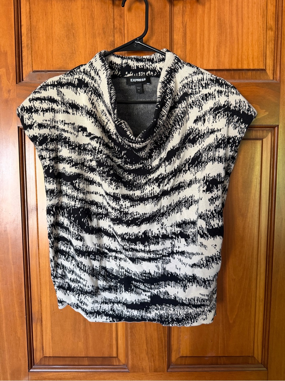 Express Black & White Cowl Neck Sleeveless Sweater
